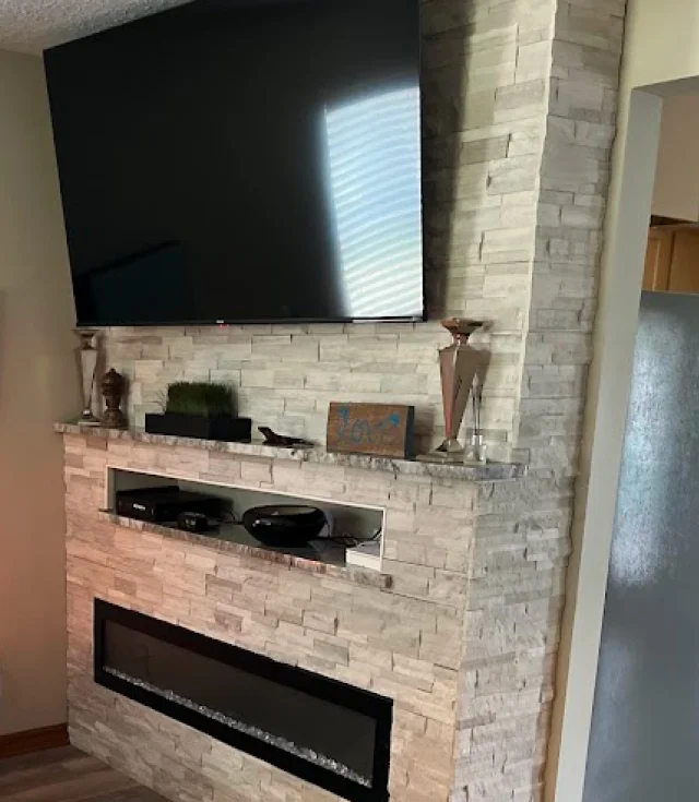 modern stone fireplace