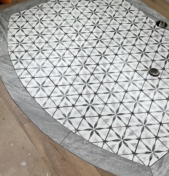 custom geometric mosaic tile floor inlay