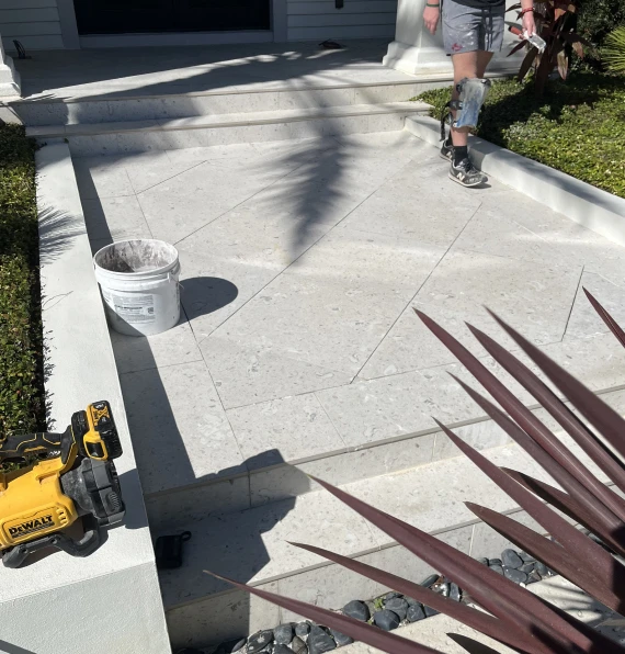 custom stone walkway and entry steps