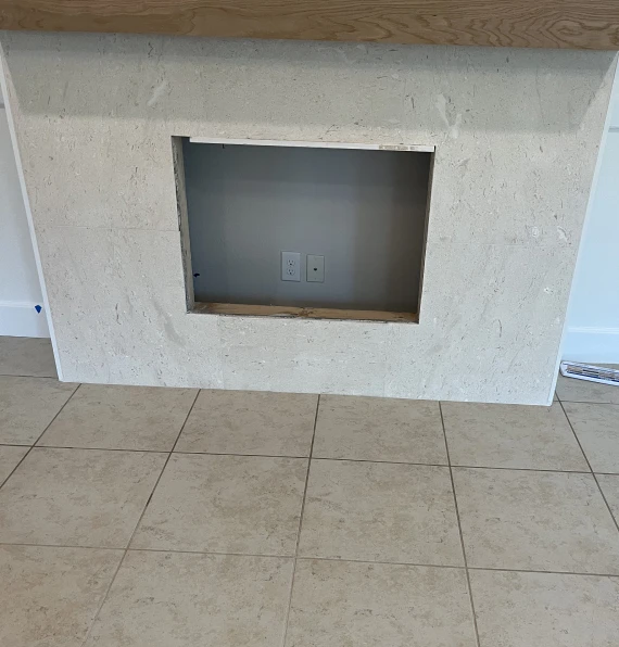 modern stone tile fireplace