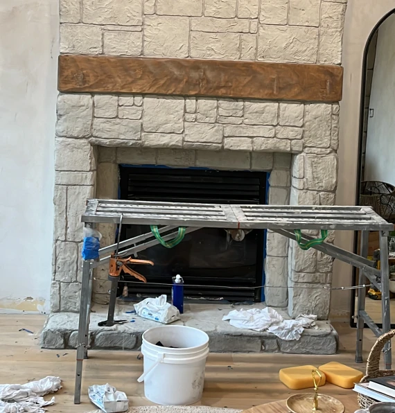 rustic stone fireplace remodel