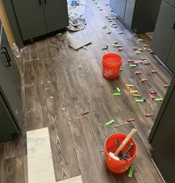 wood look kitchen tile floor installation