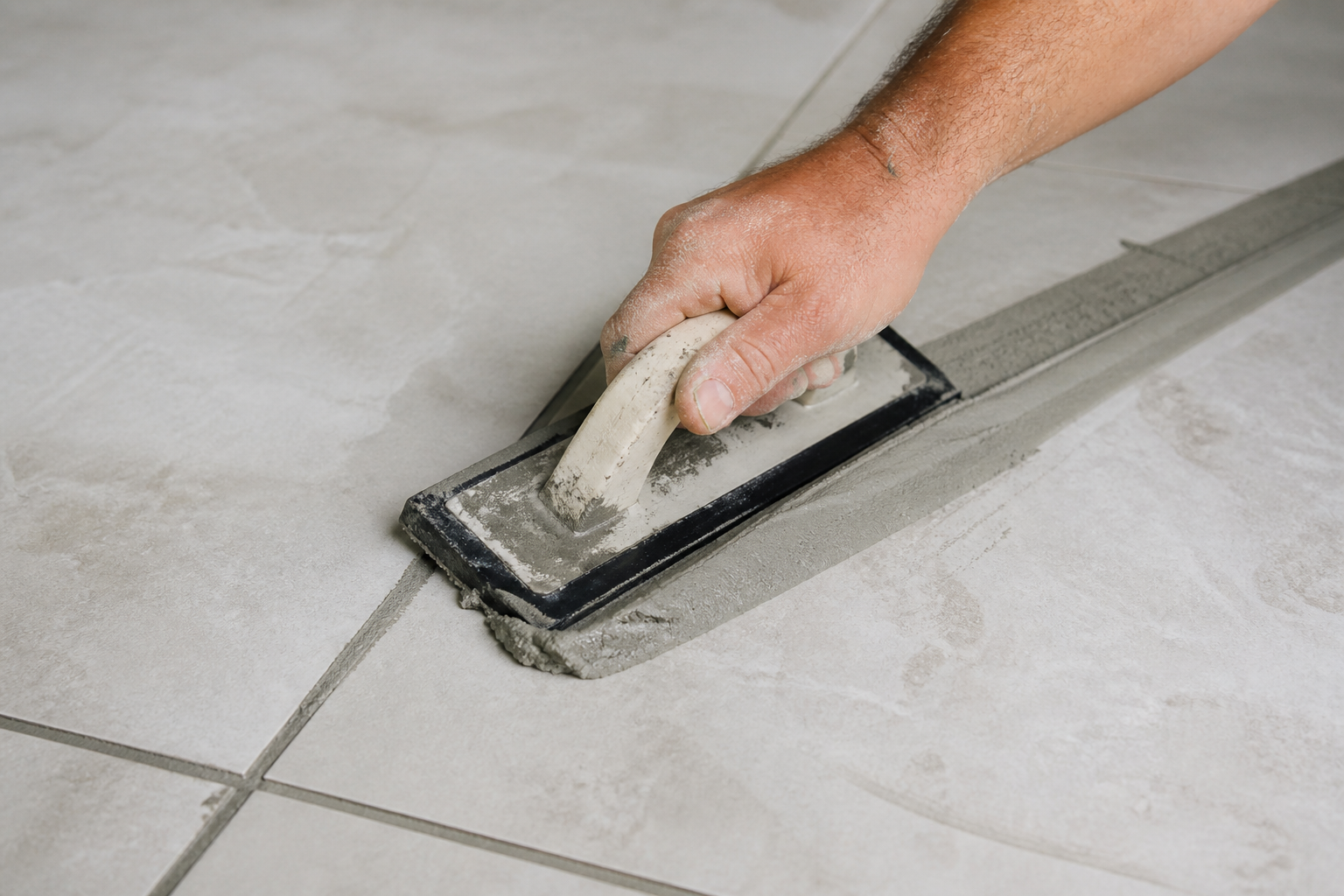 Grout float spreading grout diagonally across tile joints